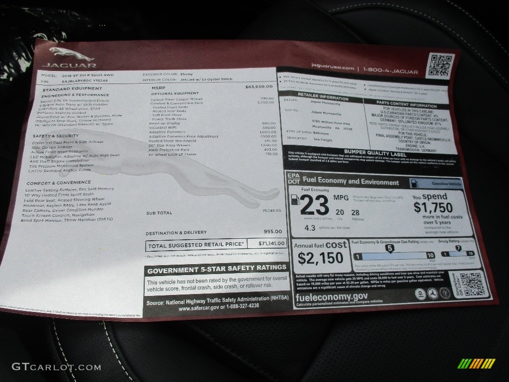 2016 Jaguar XF 35t AWD Window Sticker Photos