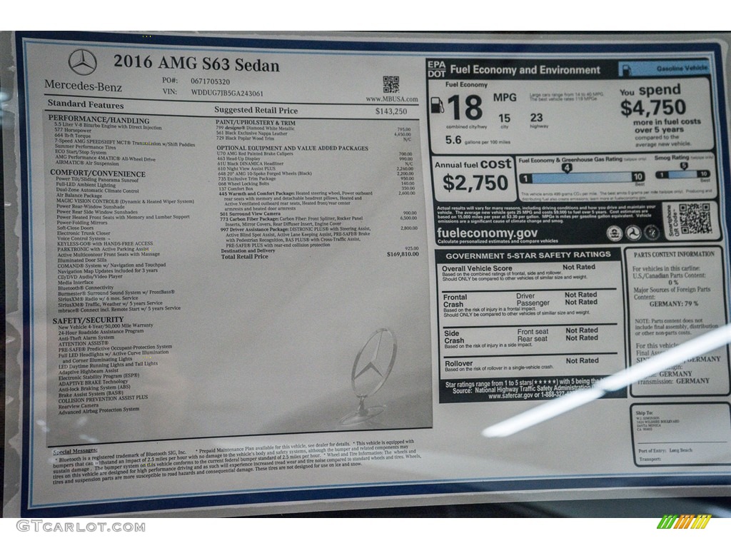2016 Mercedes-Benz S 63 AMG 4Matic Sedan Window Sticker Photos