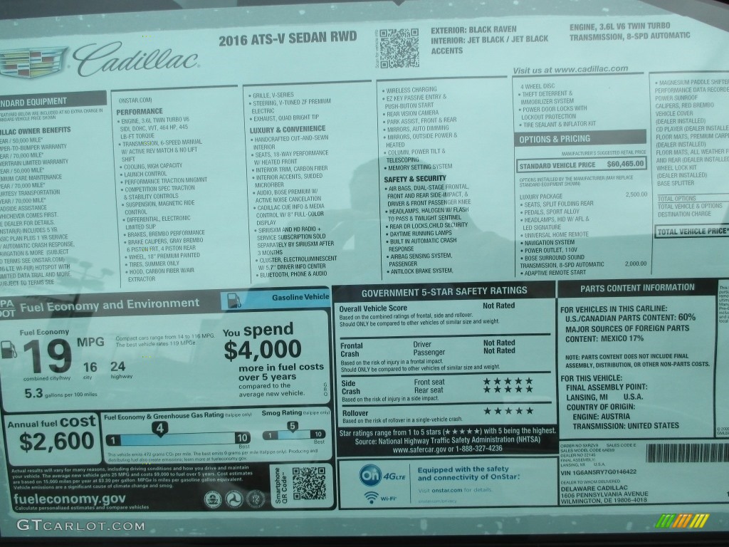 2016 Cadillac ATS V Sedan Window Sticker Photos