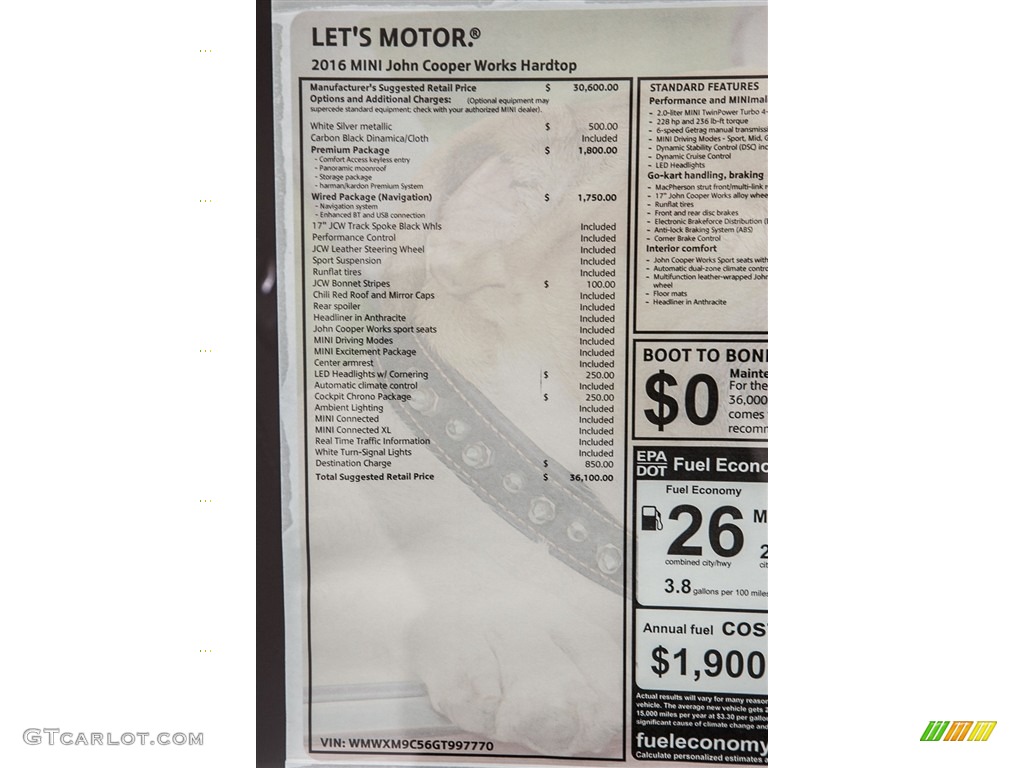2016 Mini Hardtop John Cooper Works 2 Door Window Sticker Photo #110962735