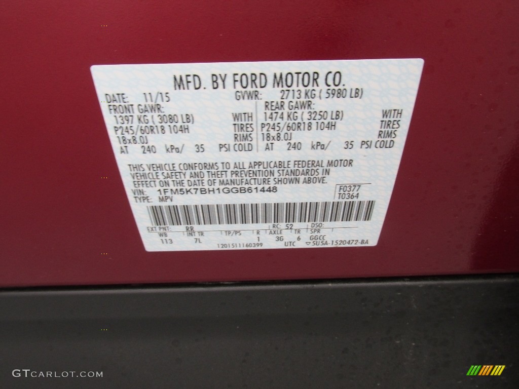 2016 Ford Explorer FWD Color Code Photos