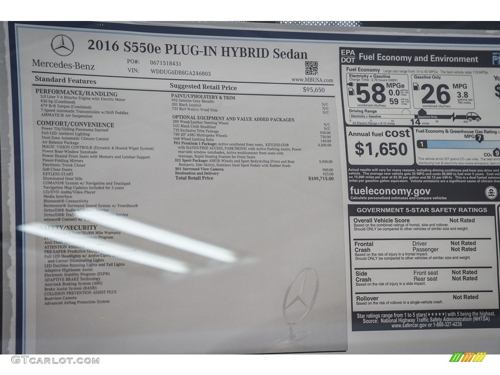 2016 Mercedes-Benz S 550e Plug-In Hybrid Sedan Window Sticker Photo #110997307