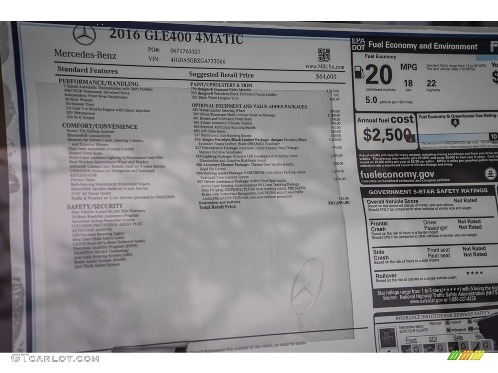 2016 Mercedes-Benz GLE 400 4Matic Window Sticker Photo #111016525