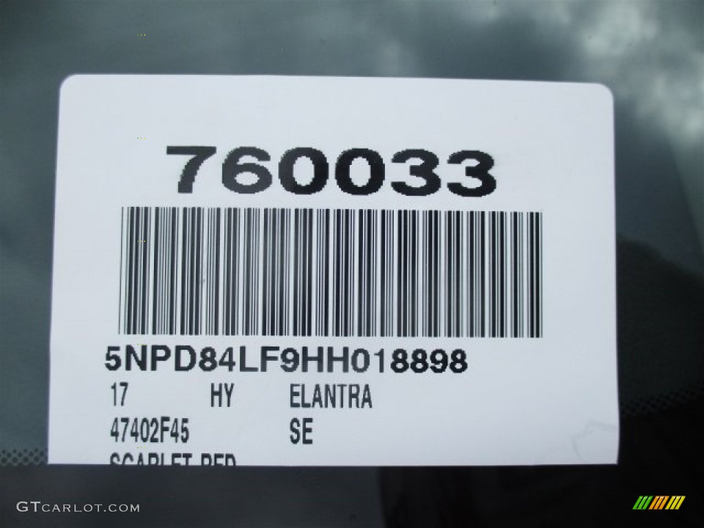 2017 Elantra SE - Red / Beige photo #22