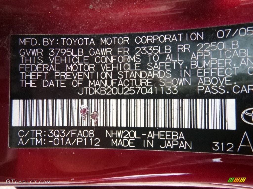 2005 Toyota Prius Hybrid Color Code Photos