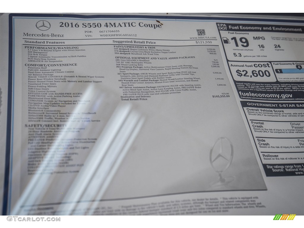 2016 S 550 4Matic Coupe - designo Cashmere White Metallic (matte) / Crystal Grey/Black photo #11