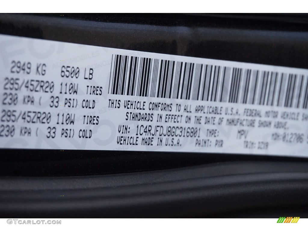 2016 Grand Cherokee Color Code PXR for Brilliant Black Crystal Pearl Photo #111080897