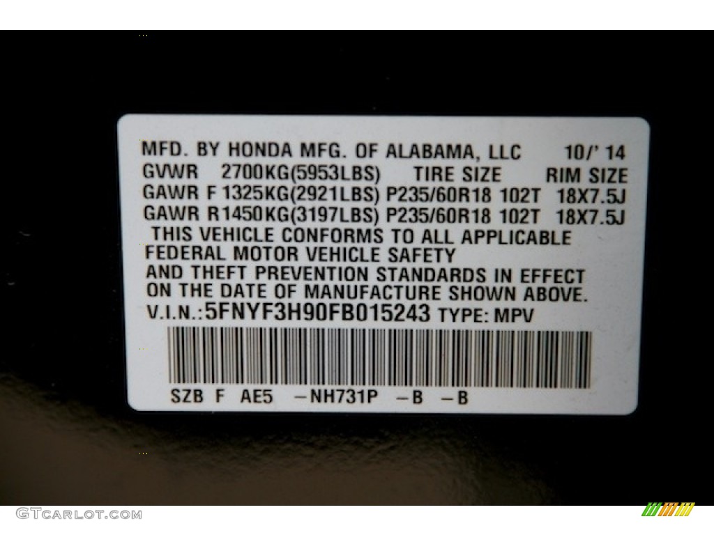 2015 Pilot Touring - Crystal Black Pearl / Gray photo #38