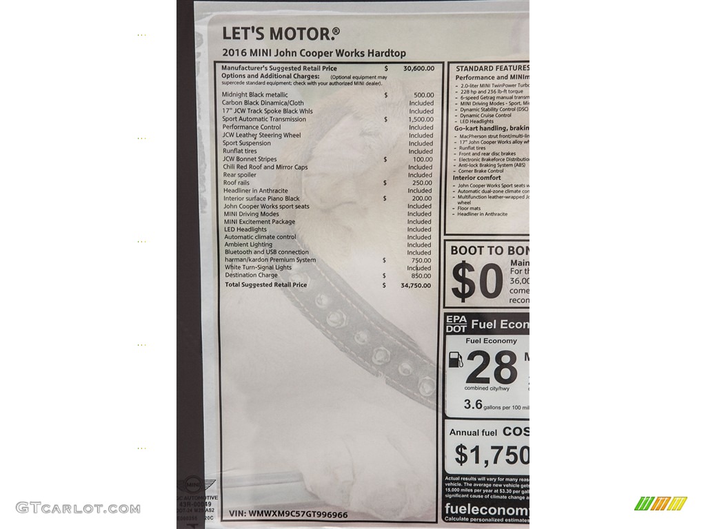 2016 Mini Hardtop John Cooper Works 2 Door Window Sticker Photo #111099146
