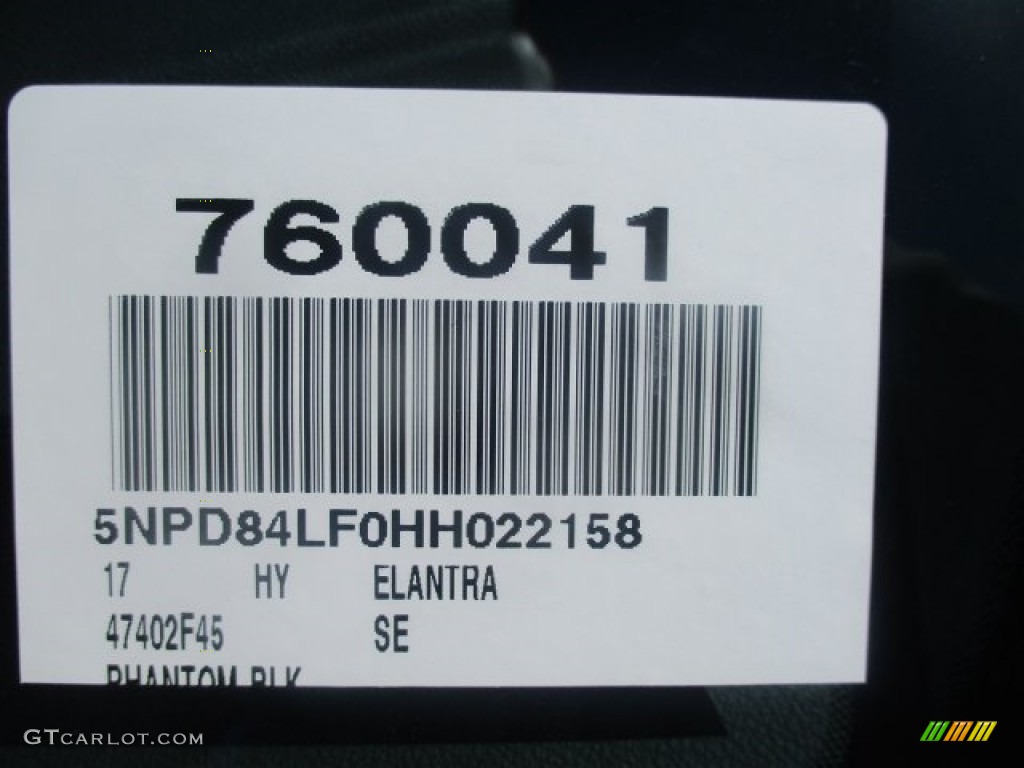 2017 Elantra SE - Black / Gray photo #3