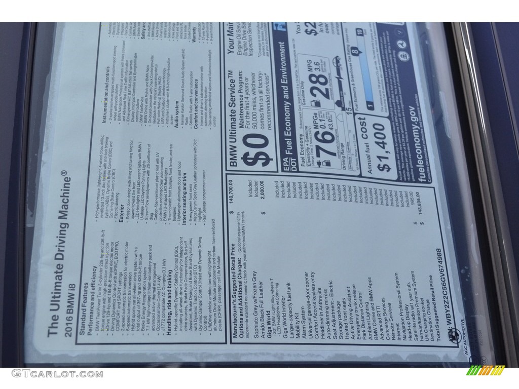 2016 BMW i8 Standard i8 Model Window Sticker Photo #111173212