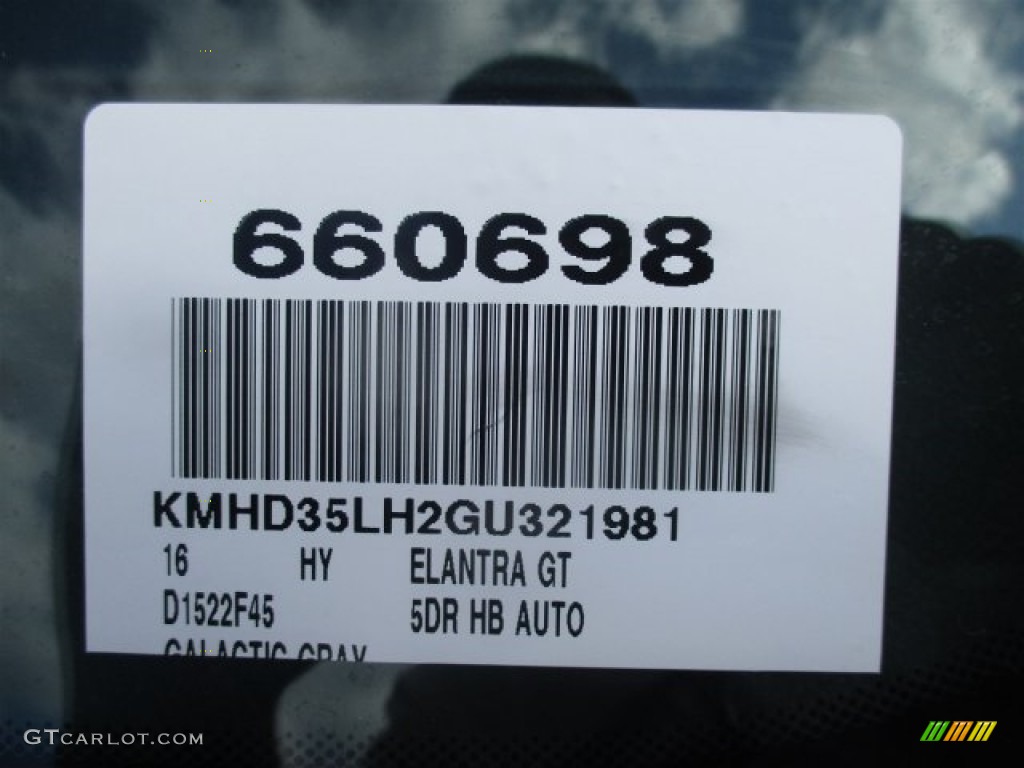 2016 Elantra GT  - Galactic Gray / Black photo #22