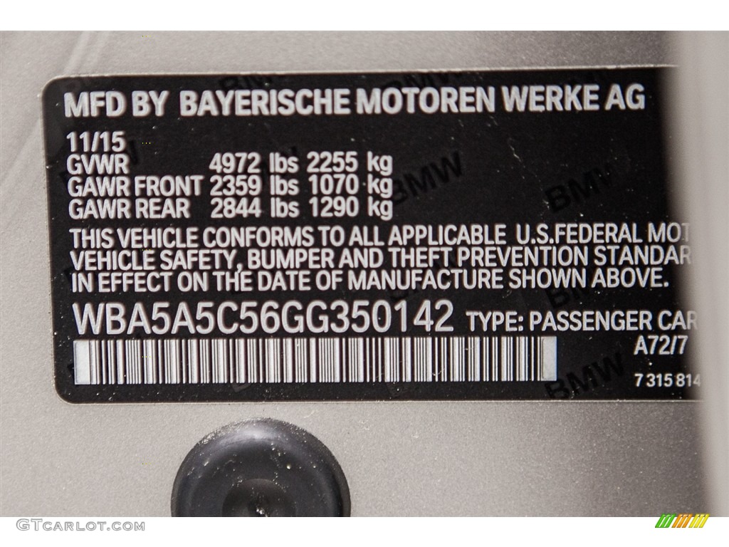 2016 BMW 5 Series 528i Sedan Color Code Photos