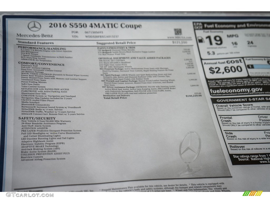 2016 Mercedes-Benz S 550 4Matic Coupe Window Sticker Photo #111189317