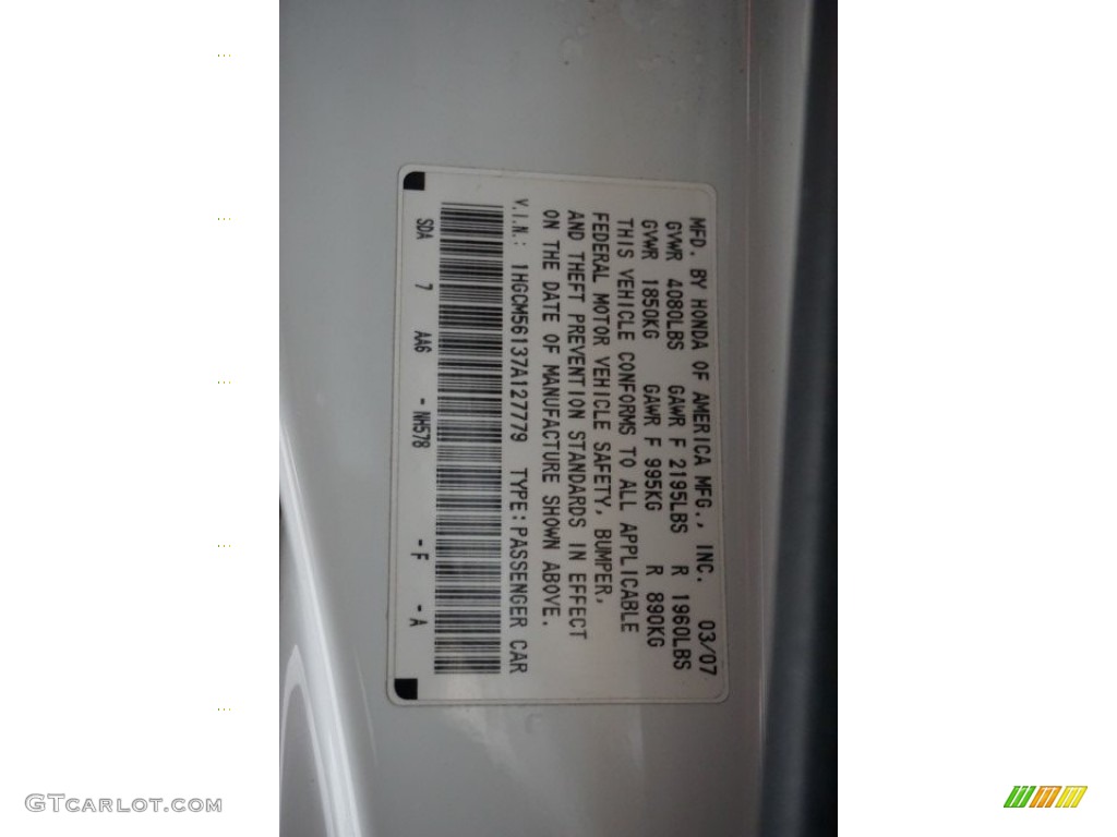 2007 Accord Value Package Sedan - Taffeta White / Gray photo #14