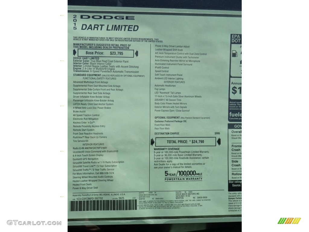 2015 Dodge Dart Limited Window Sticker Photo #111214418
