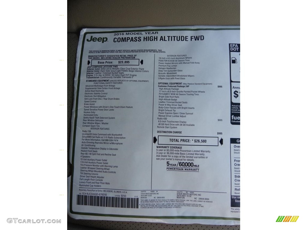 2016 Jeep Compass High Altitude Window Sticker Photos