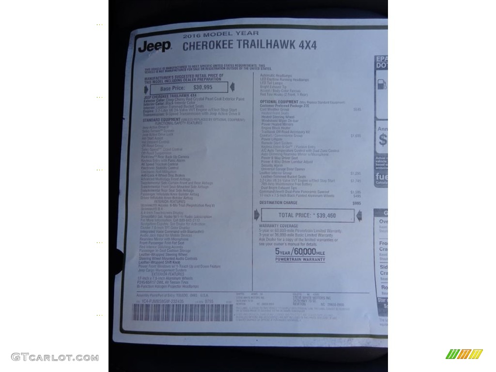 2016 Cherokee Trailhawk 4x4 - Deep Cherry Red Crystal Pearl / Black photo #26