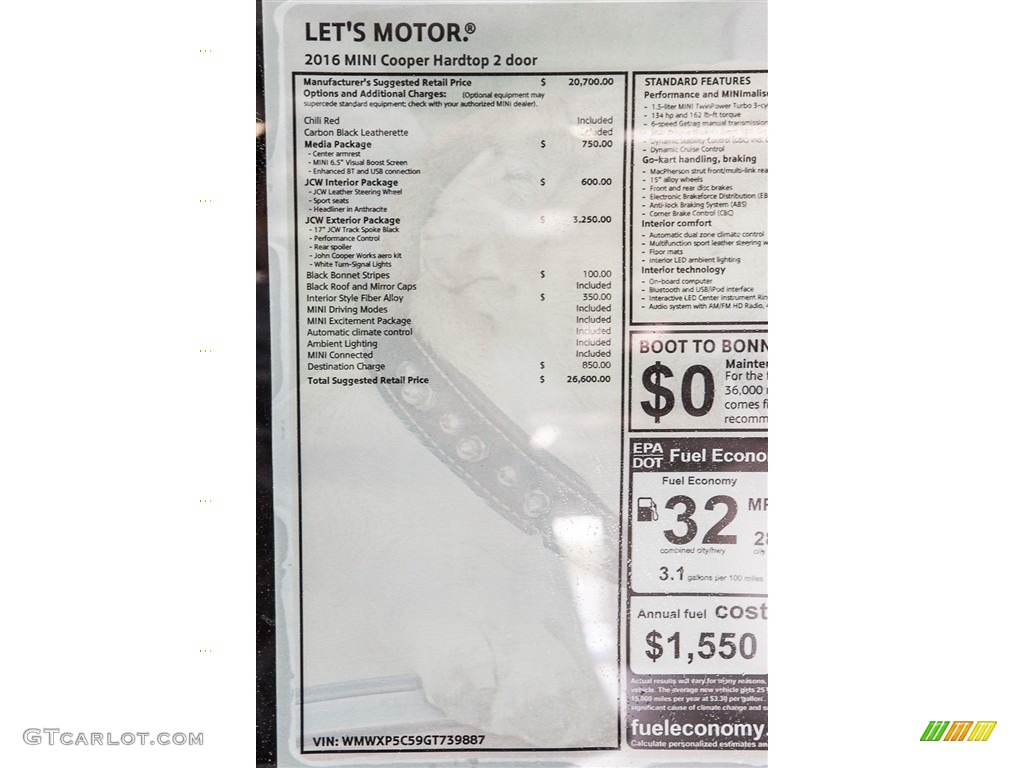 2016 Mini Hardtop Cooper 2 Door Window Sticker Photo #111246692