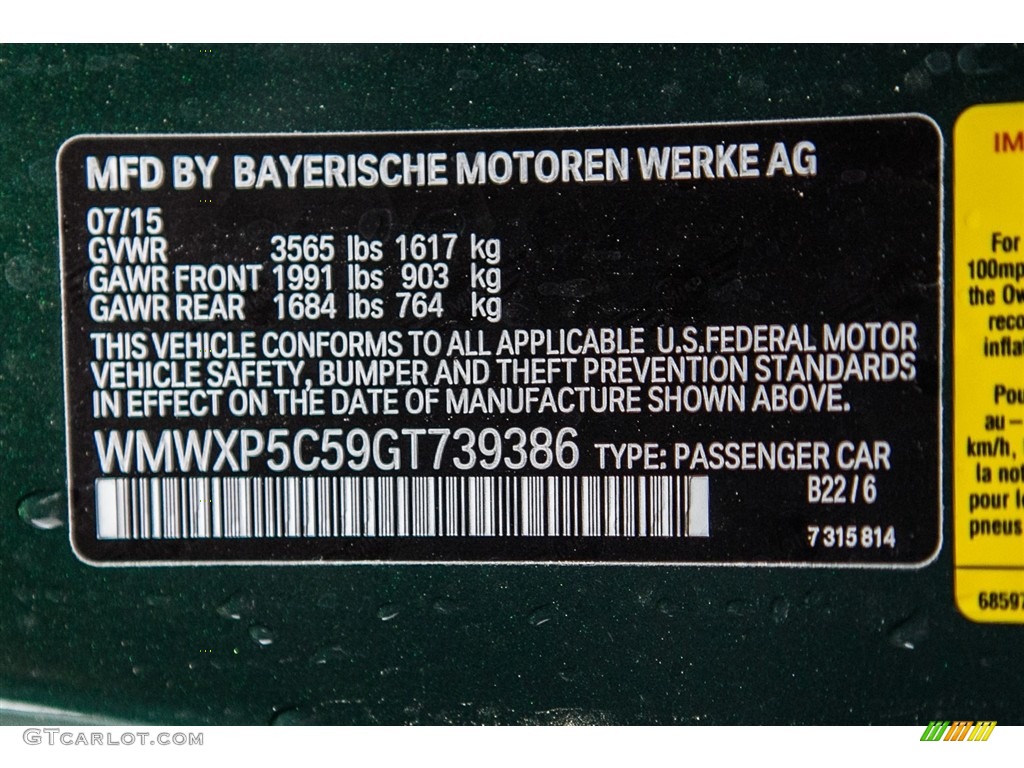 2016 Hardtop Color Code B22 for British Racing Green II Metallic Photo #111246935