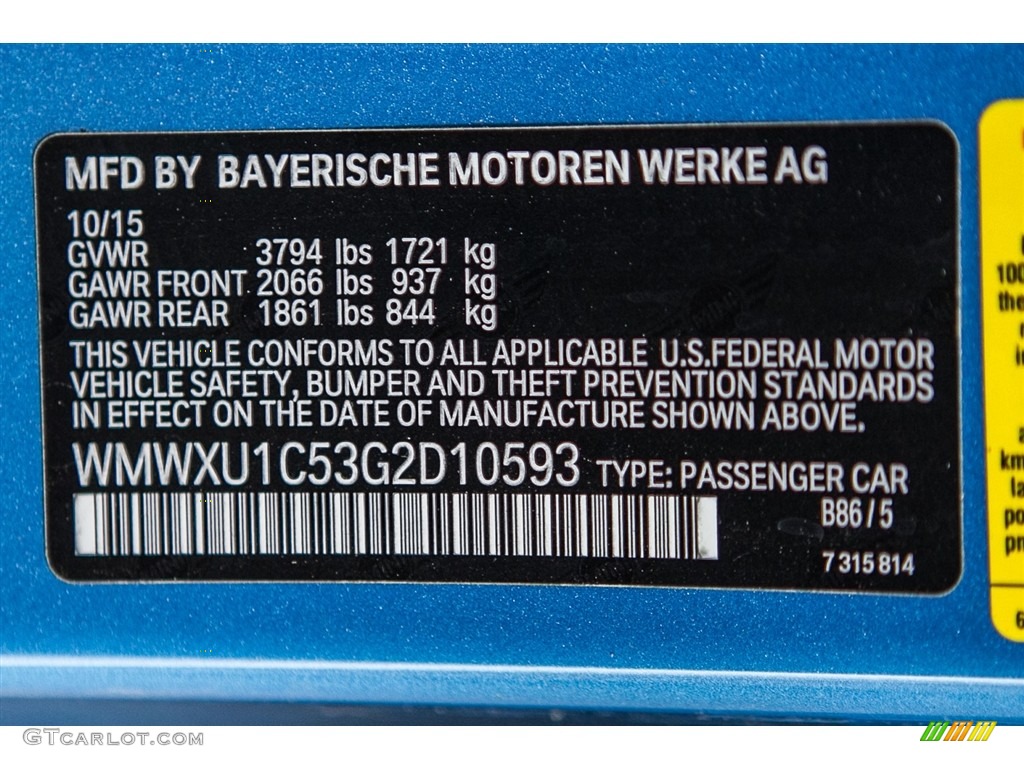 2016 Hardtop Color Code B86 for Electric Blue Metallic Photo #111248030