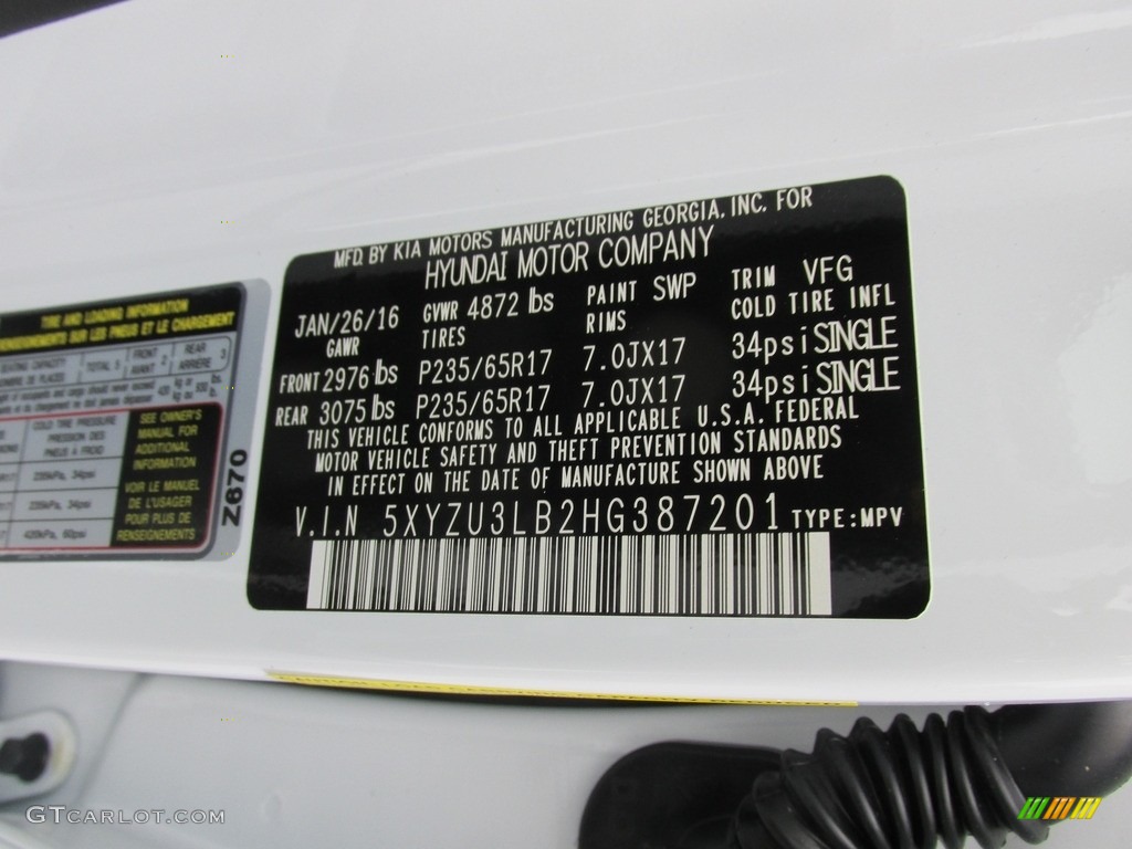 2017 Santa Fe Sport Color Code SWP for Pearl White Photo #111251423