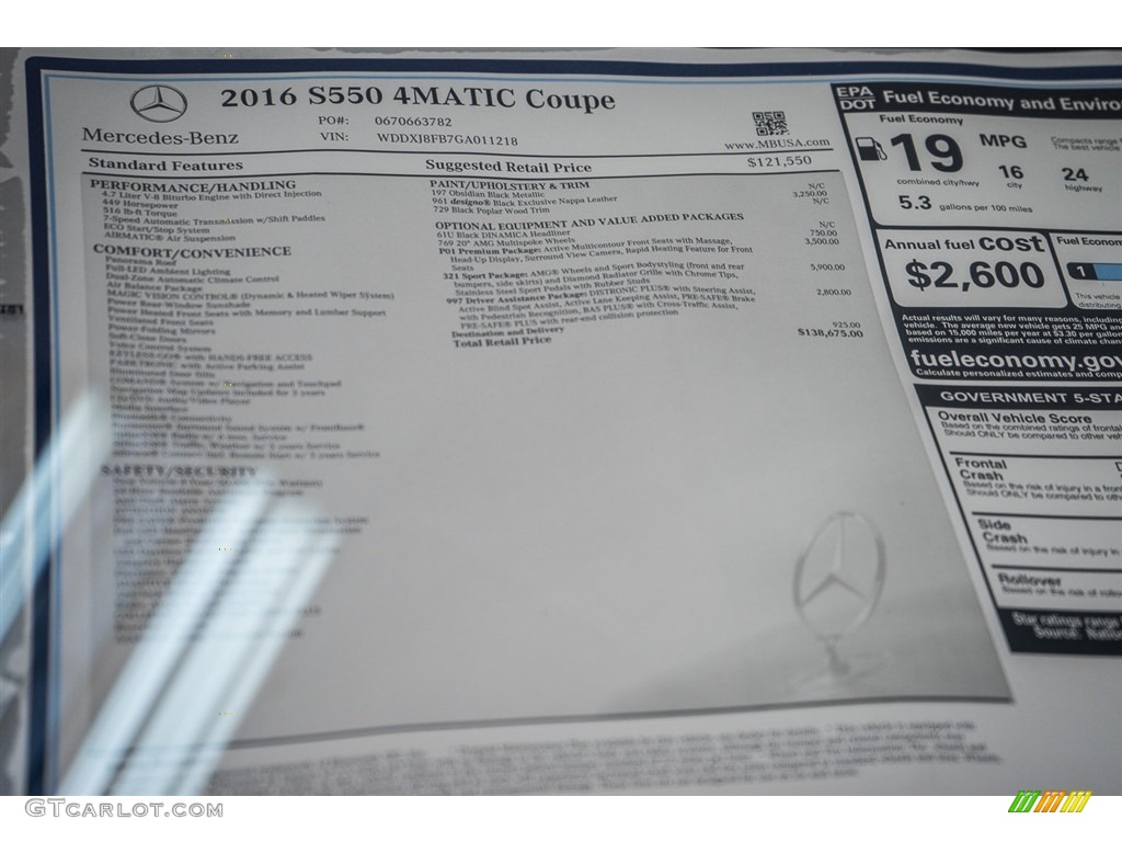 2016 Mercedes-Benz S 550 4Matic Coupe Window Sticker Photo #111306833