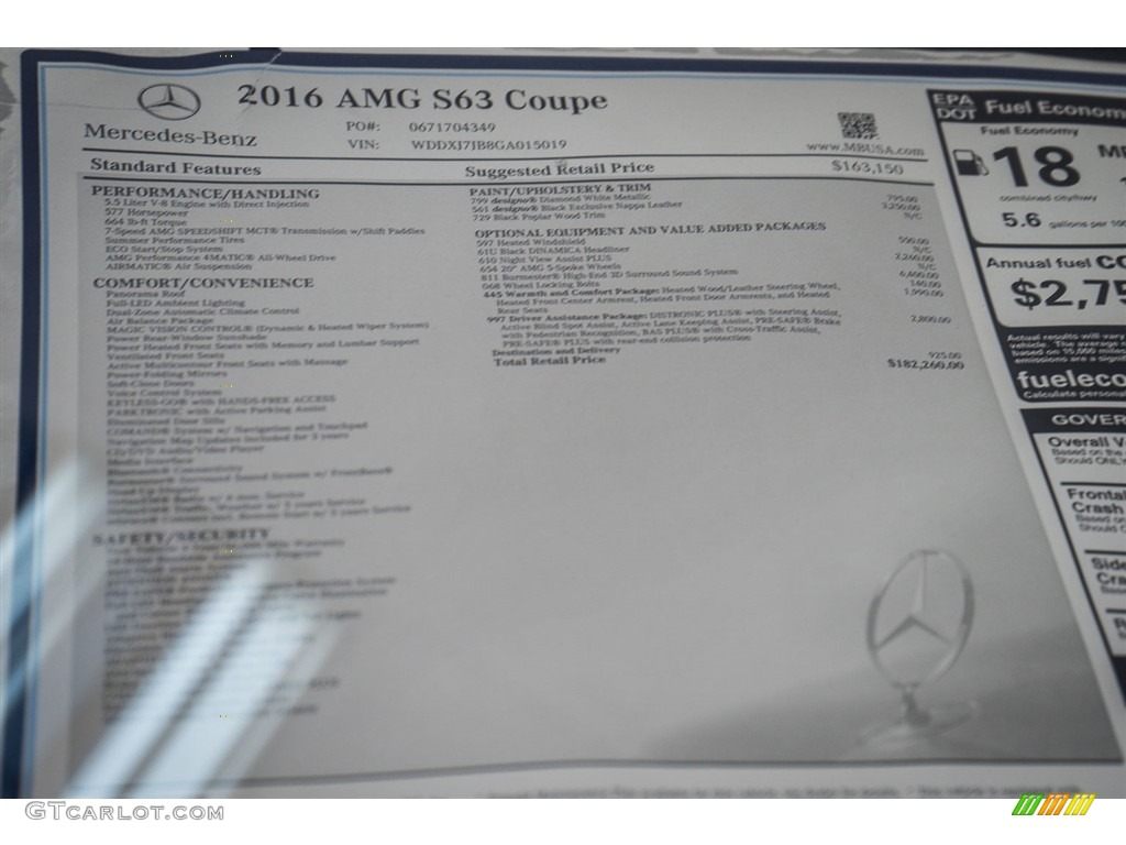 2016 Mercedes-Benz S 63 AMG 4Matic Coupe Window Sticker Photo #111319736