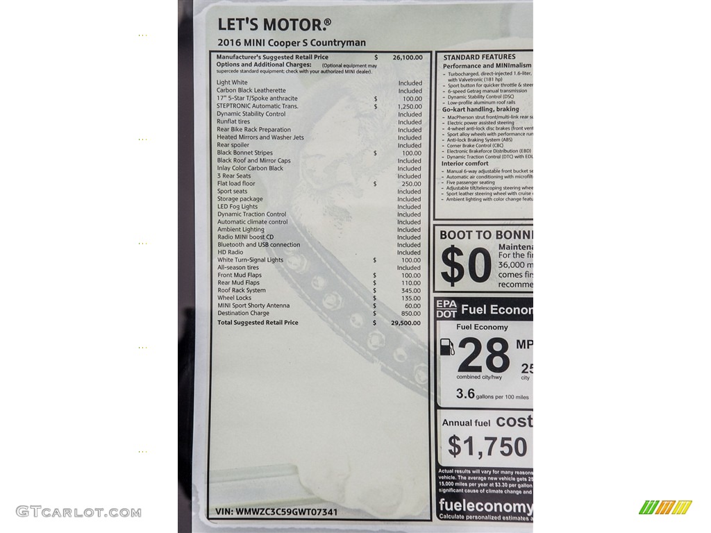2016 Mini Countryman Cooper S Window Sticker Photo #111321608