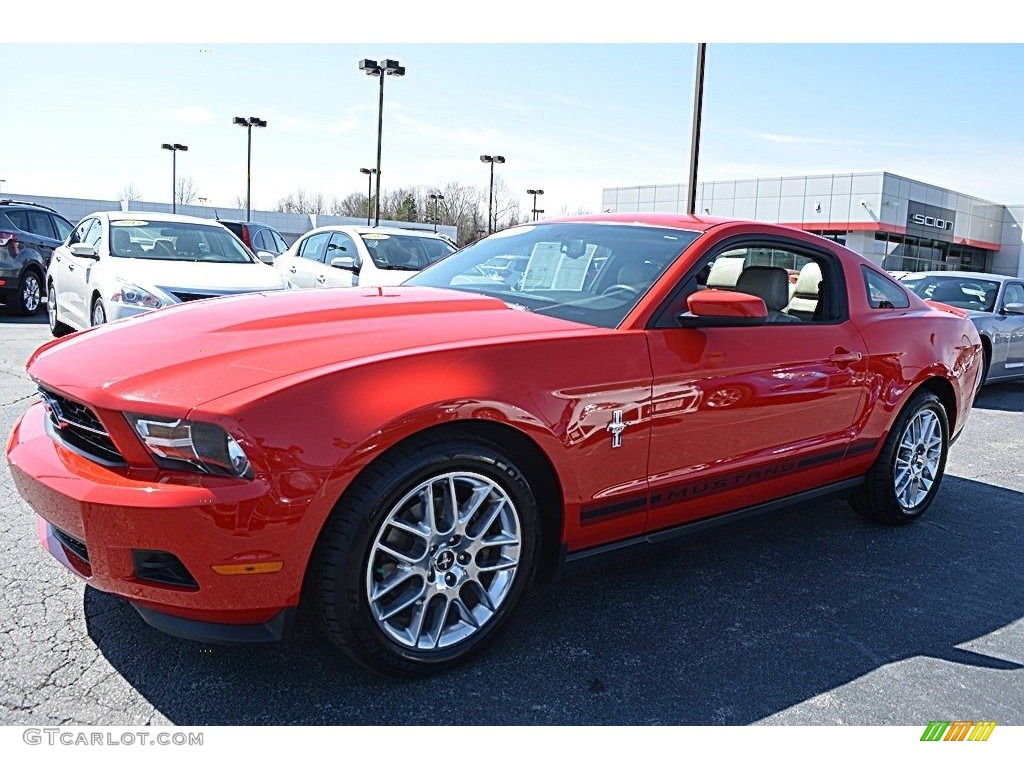 2012 Mustang V6 Premium Coupe - Race Red / Stone photo #7