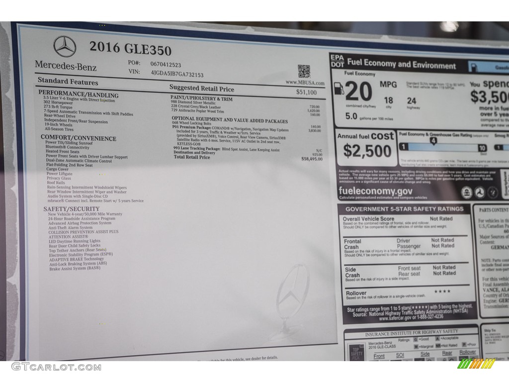 2016 Mercedes-Benz GLE 350 Window Sticker Photo #111395407