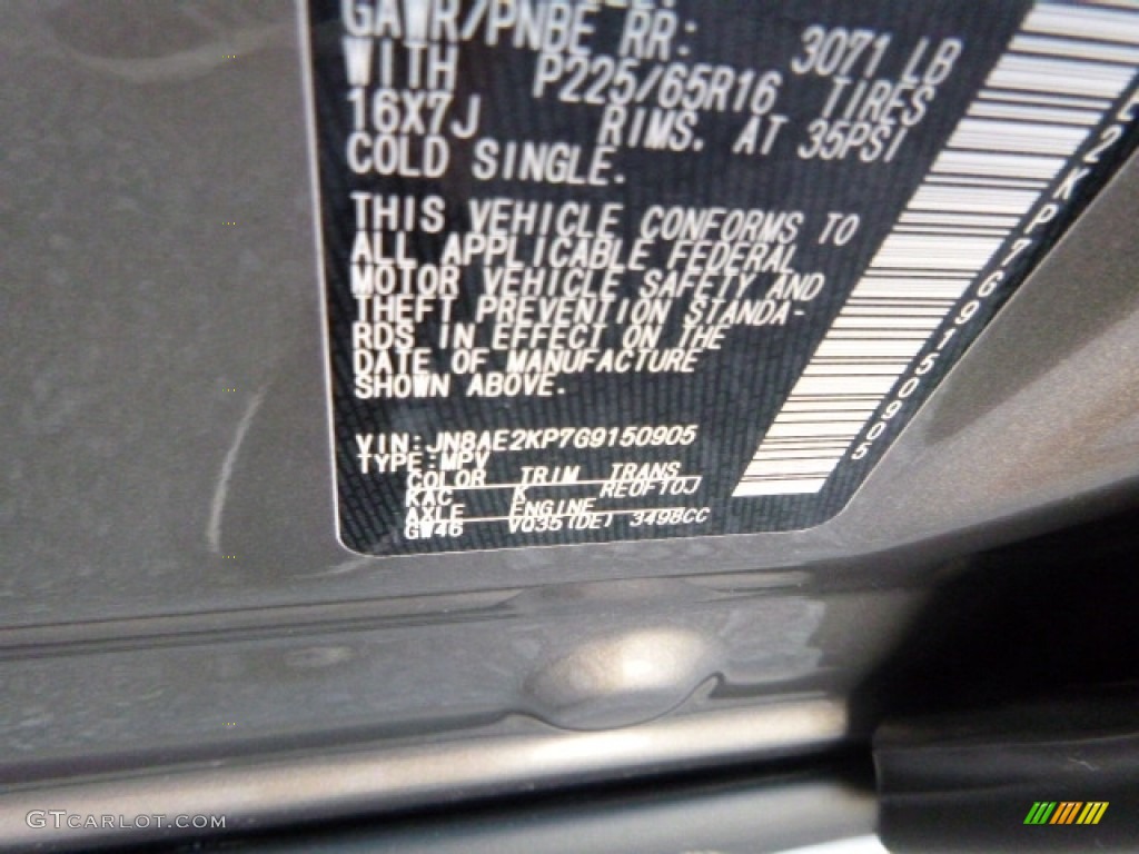 2016 Nissan Quest SV Color Code Photos