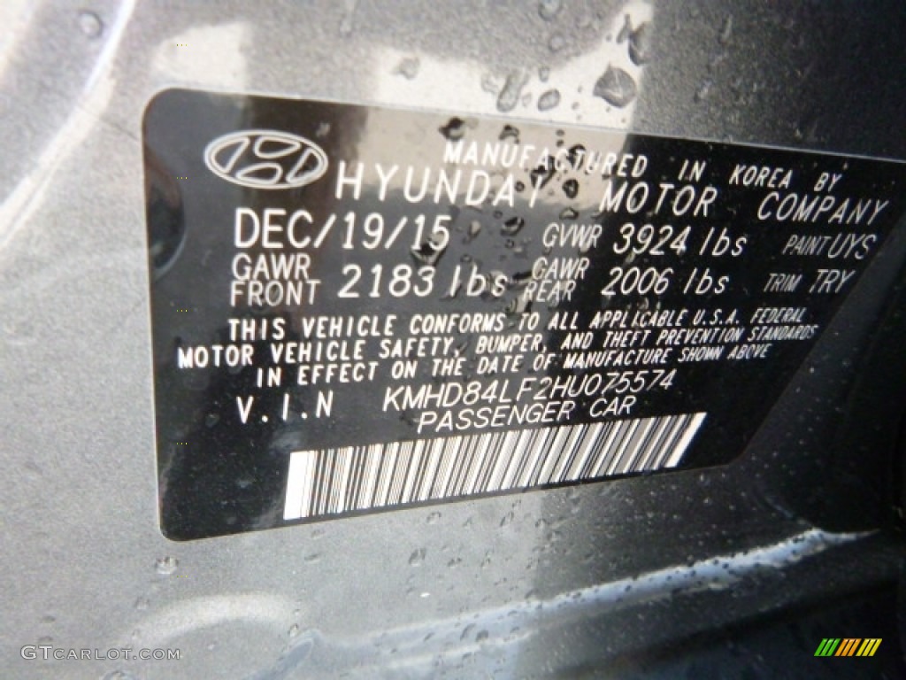 2017 Elantra Color Code UYS for Gray Photo #111421915