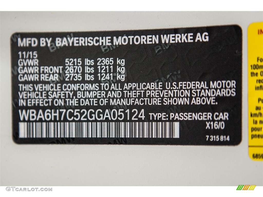 2016 6 Series Color Code X16 for BMW Individual Frozen Brilliant White Metallic Photo #111442606