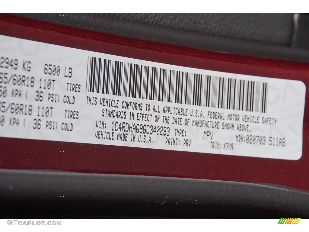 2016 Durango Color Code PRV for Velvet Red Pearl Photo #111457876