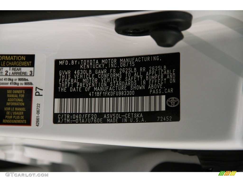 2015 Camry Color Code 040 for Super White Photo #111469237