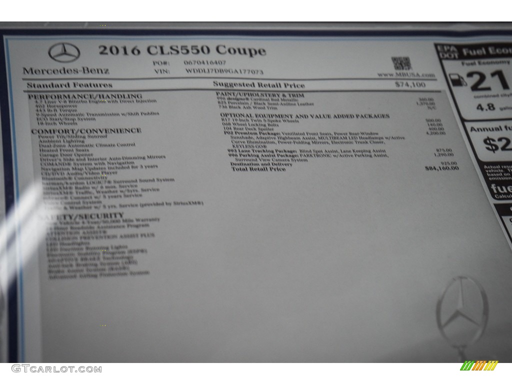 2016 Mercedes-Benz CLS 550 Coupe Window Sticker Photo #111508964