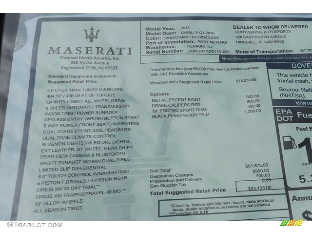 2016 Maserati Ghibli S Q4 Window Sticker Photos
