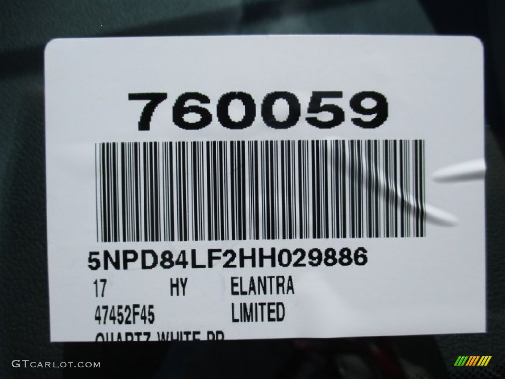 2017 Elantra Limited - White / Black photo #21