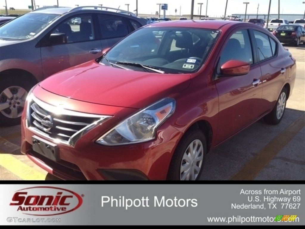 2015 Versa 1.6 S Sedan - Red Brick / Charcoal photo #1