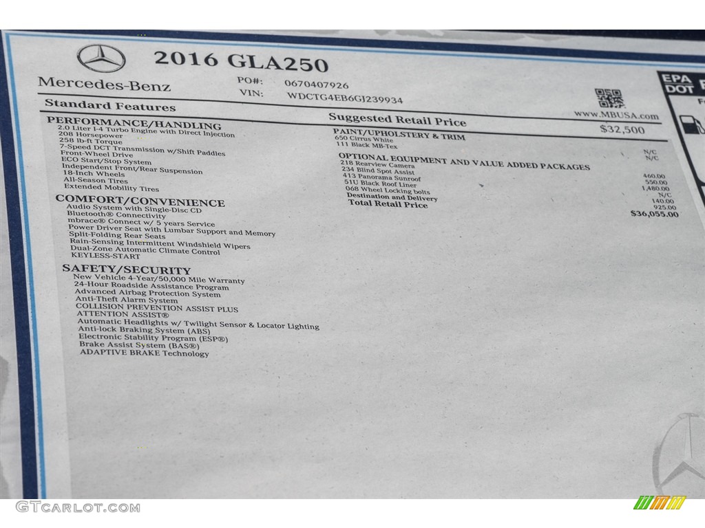 2016 GLA 250 - Cirrus White / Black photo #11