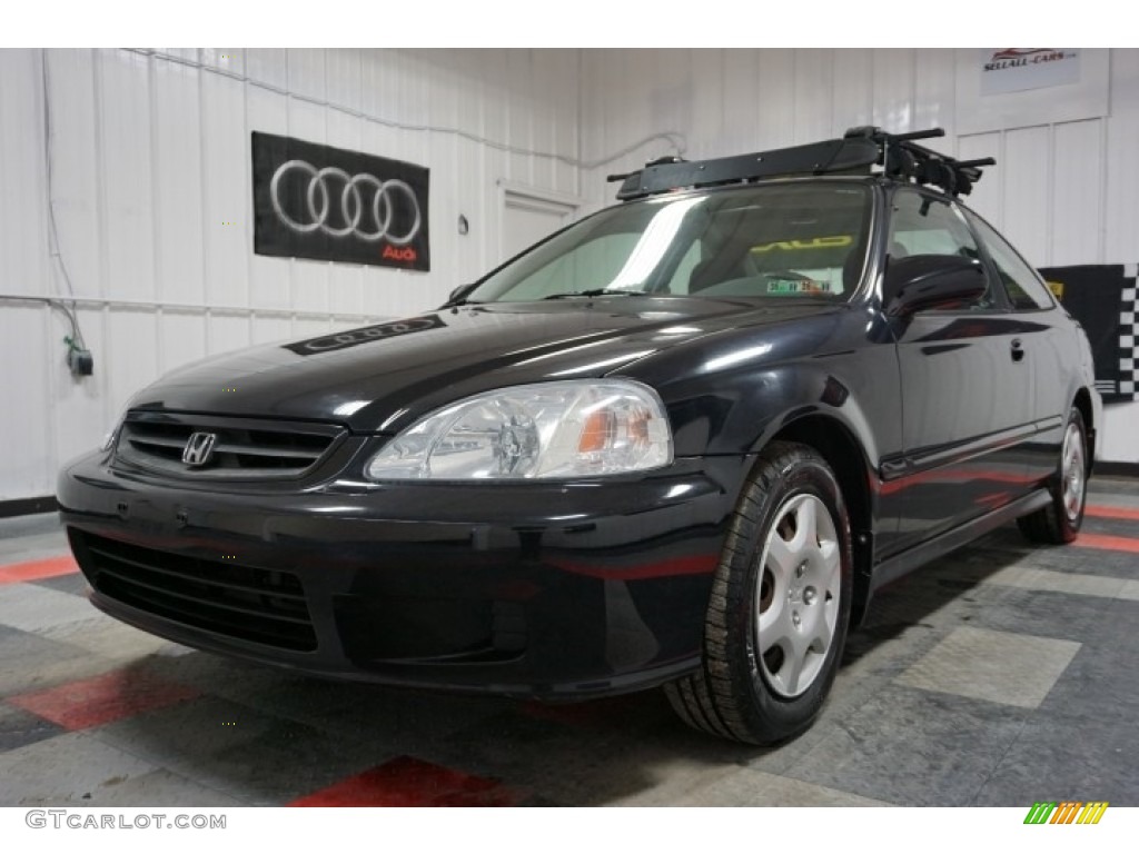 2000 Civic EX Coupe - Flamenco Black Pearl / Dark Gray photo #3