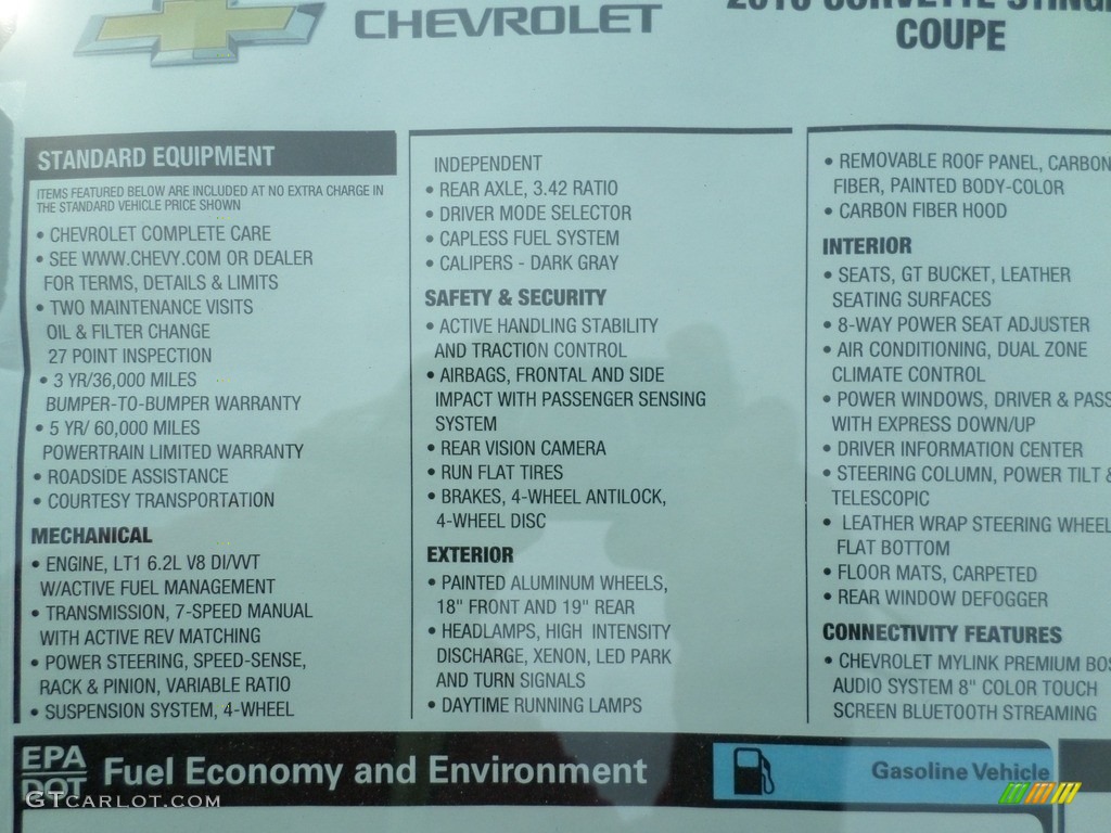 2016 Chevrolet Corvette Stingray Coupe Window Sticker Photo #111641039