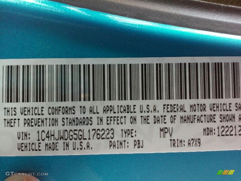 2016 Wrangler Unlimited Color Code PBJ for Hydro Blue Pearl Photo #111703834