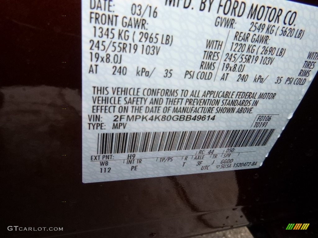 2016 Ford Edge Titanium AWD Color Code Photos