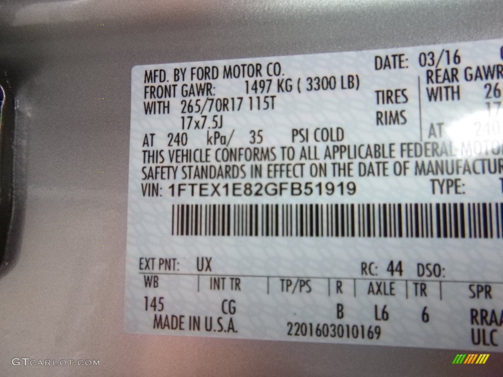 2016 Ford F150 XL SuperCab 4x4 Color Code Photos