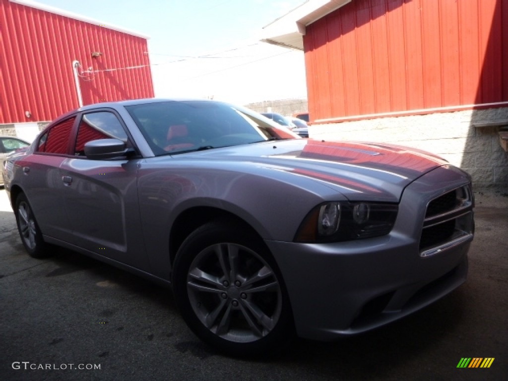 2014 Charger SXT AWD - Billet Silver Metallic / Black/Red photo #10