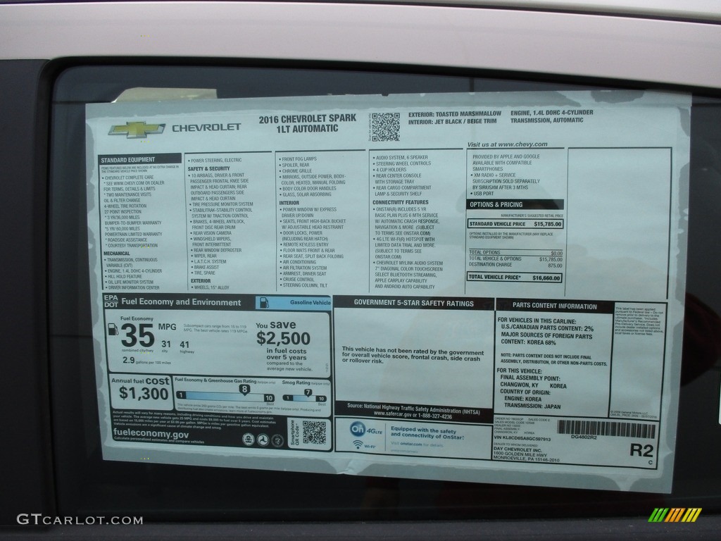 2016 Chevrolet Spark LT Window Sticker Photo #111738661