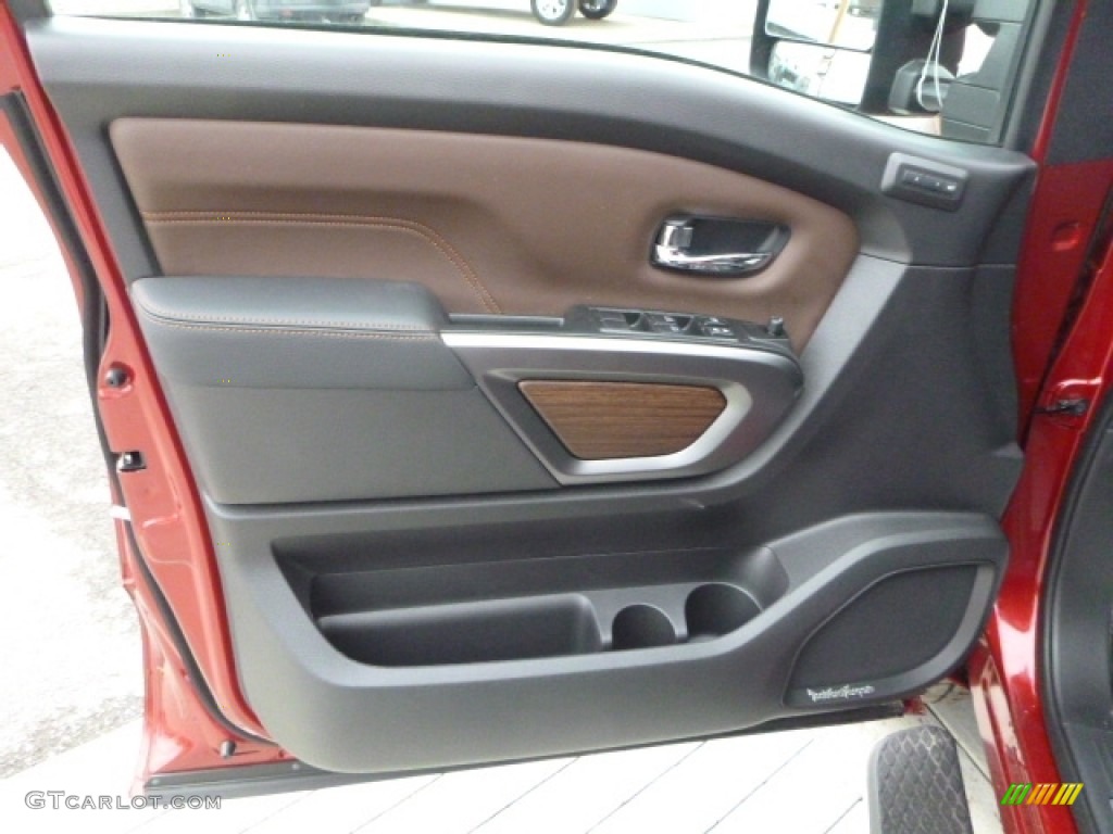 2016 Nissan TITAN XD Platinum Reserve Crew Cab 4x4 Platinum Reserve Black/Brown Leather Door Panel Photo #111812018