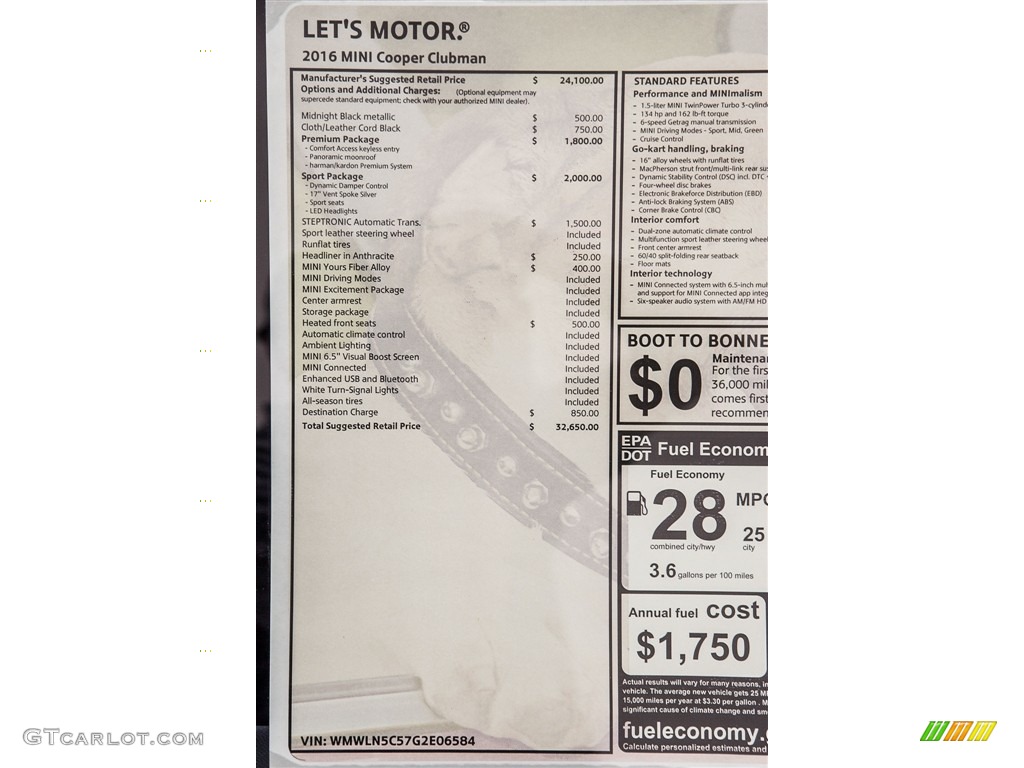 2016 Mini Clubman Cooper Window Sticker Photo #111820352